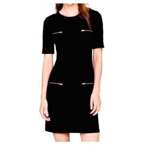 EUC J. Crew Black Wool Blend SS Retro Zipper Dress Size 0